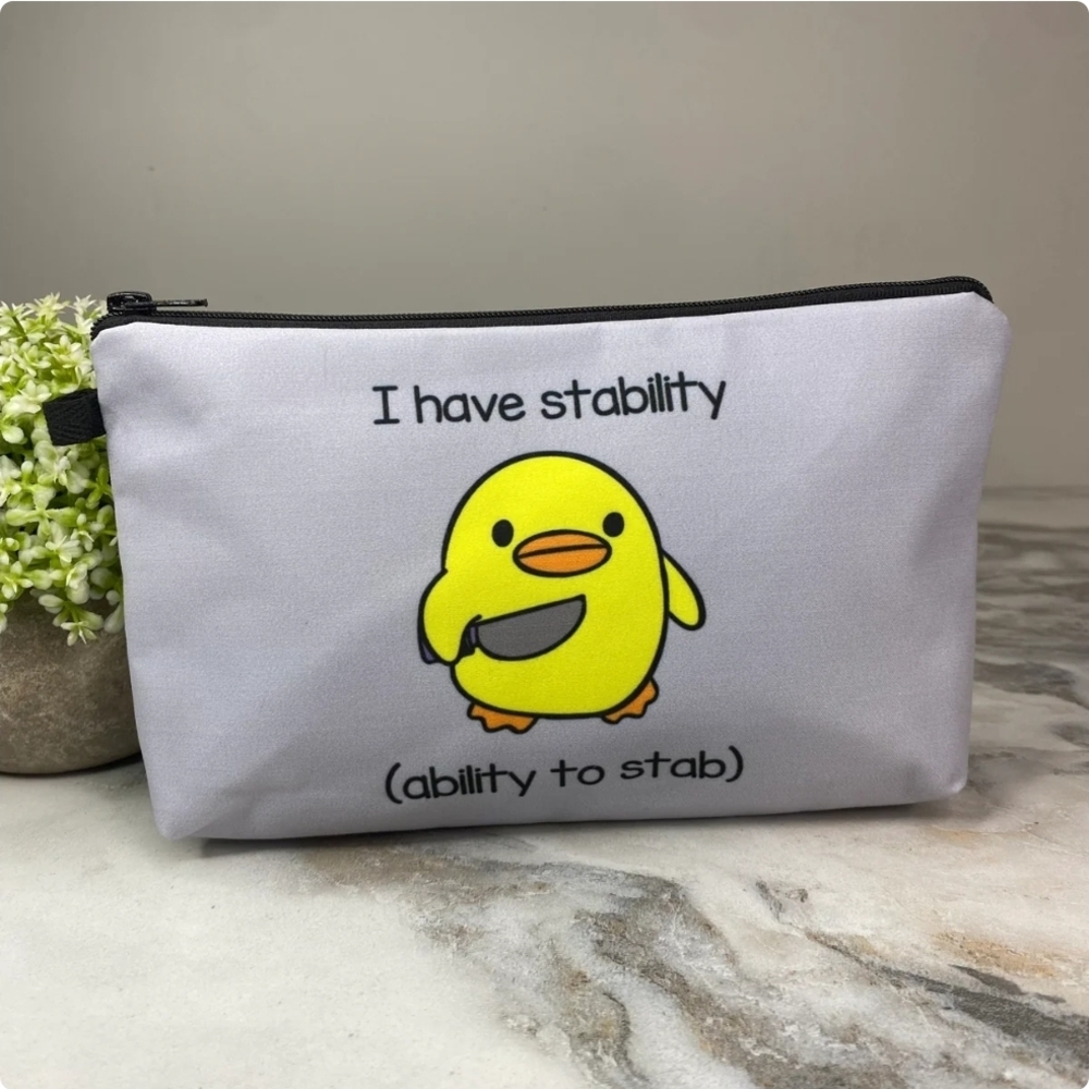 Gray Pouch with Cute Yellow Duck Design ❤️